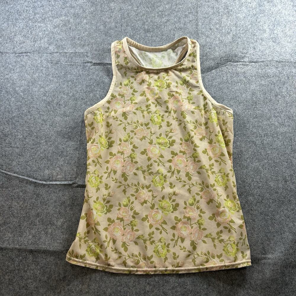 POPFLEX Beige Floral Tank Top with Pink and Green Roses